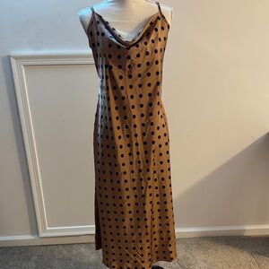 Nicole Miller Brown and Black Polka Dot Midi Dress